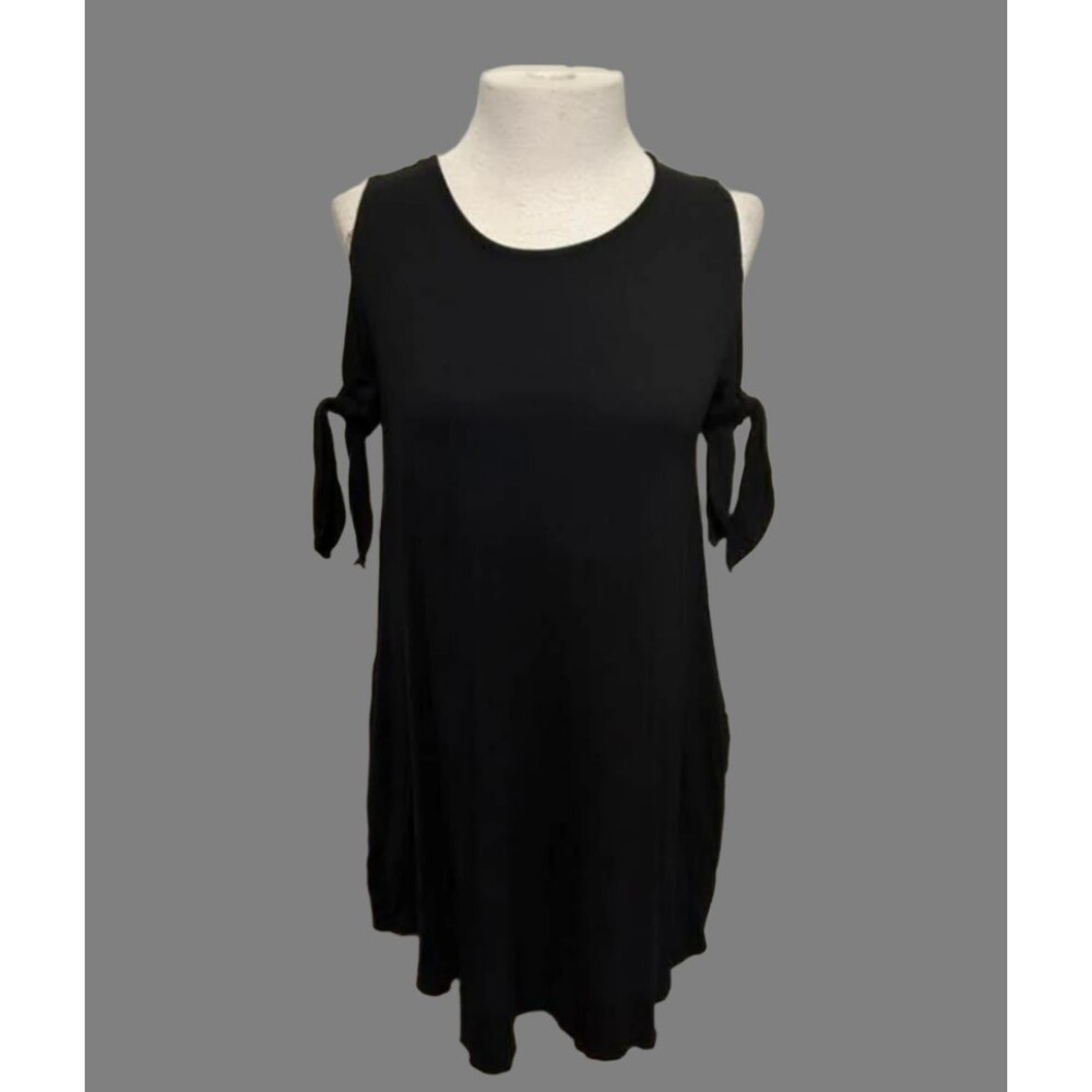 Sweet Lovely Black Cold Shoulder Long Shirt/Dress - Size S